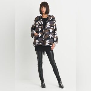 Planet by Lauren G Camouflage Nylon Utility Bomber Jacket One Size Fits Most